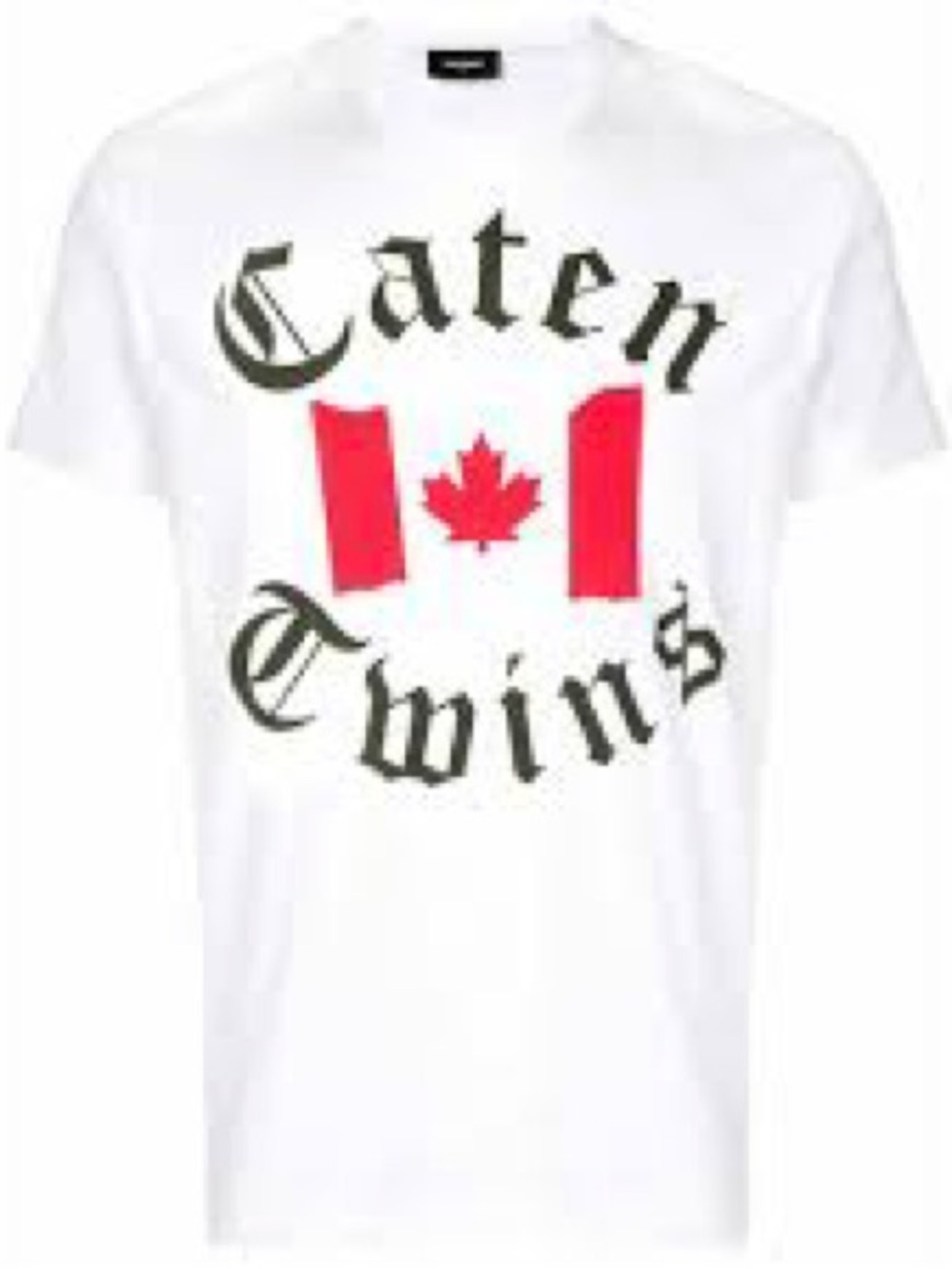 DSQUARED2 White T‑Shirt with Black 'Caten Twins' Script and Red Maple Graphic